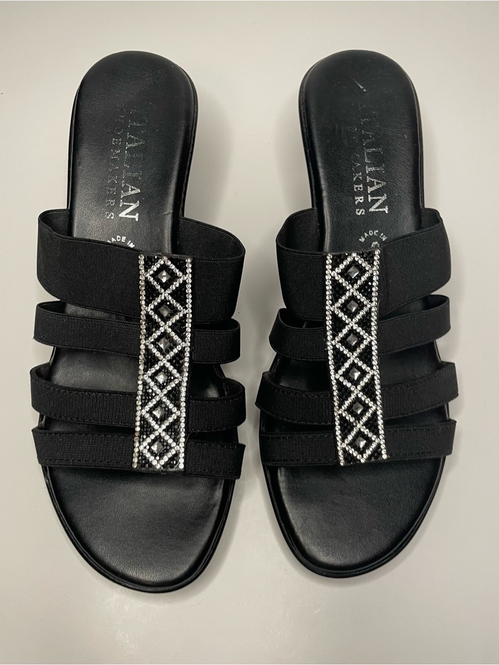 Italian Shoemakers Black Beaded Multi-Strap Slide Sandals